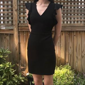 Express V-Neck Ruffle Shoulder Black Dress